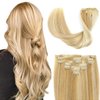 TCBOP Clip in Hair Extensions Real Human Hair Blonde Clip in Hair Extensions 18inch 110g 7pcs Caramel Blonde to Bleach Blonde Highlight Human Hair Straight Extensions Clip in for Women
