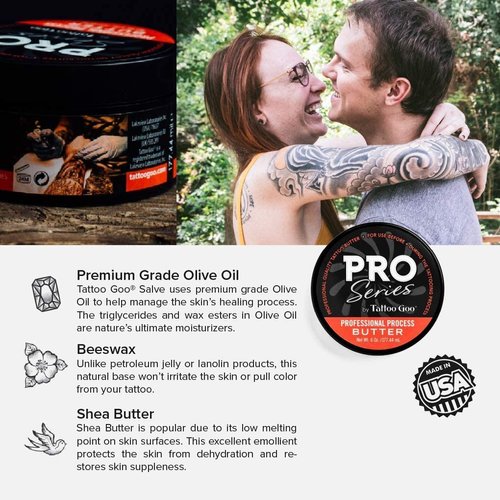 Tattoo Goo Pro Series Professional Process Butter, Vegan Tattoo Butter with with Olive Oil, Shea Butter, and Beeswax - Petroleum and Lanolin-Free Tattoo Aftercare - 6 oz