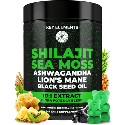 Organic Shilajit Gummies with Sea Moss Gummies - Shilajit Supplement for Immune Support - Pure Himalayan Shilajit and Ashwagandha with Sea Moss and Shilajit, Lion’s Mane Extract and Black Seed Oil