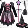 Giegxin Girls Light up Witch Costume Set Toddler Witch Halloween Cosplay Costumes with Hat, Magic Wand and Tote Bag for Party (Medium (7-9yr))