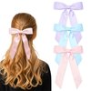 3Pcs Hair Bows for Women Pink Purple Blue Double-Layer Long Tail Bow Hair Clip Hair Ribbon Coquette Bow Barrettes Hair Accessories Gift for Girls Toddlers
