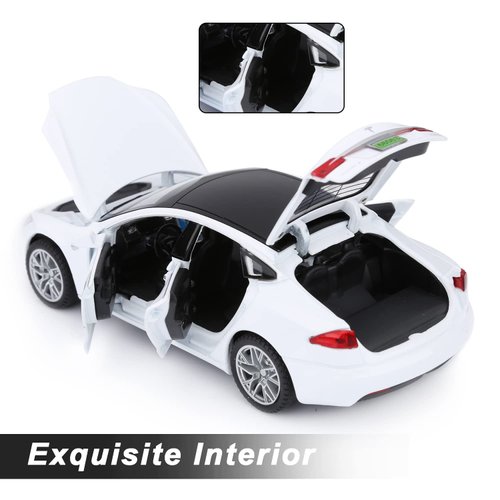 SASBSC Toy Cars Model S Die Cast Metal Model Cars with Door Open Light and Sound Pull Back Car Toys for Boys and Girls 3-12 Years Old (White)