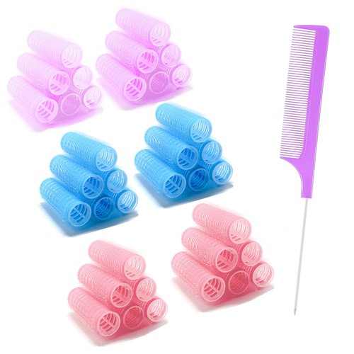 ZMD 36PCS Self Grip Small Hair Curlers, Heatless Roller with Comb Hair Roller for Blowout Salon Hairdressing Home Curlers DIY Hiar Styles for Women Medium Short Thin Hair (0.8Inch)