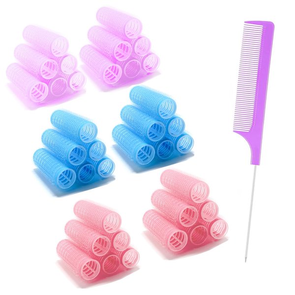 ZMD 36PCS Self Grip Small Hair Curlers, Heatless Roller with Comb Hair Roller for Blowout Salon Hairdressing Home Curlers DIY Hiar Styles for Women Medium Short Thin Hair (0.8Inch)