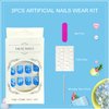 Tyuimhx Blue White Gradient Press on Nails Short Square Fake Nails Ombre False Nails With Gold Line Design Full Cover Stick on Nails Summer Acrylic Artificial Nails for Women Girls Glue on Nails 24Pcs