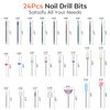 Modelones 24Pcs Nail Drill Bit Set, 3/32” Ceramic Diamond Carbide Nail Drill Bits, Acrylic Gel Nail Bit Kit, Cuticle Remover Bits for Acrylic Gel Dip Powder Nail Manicure Pedicure