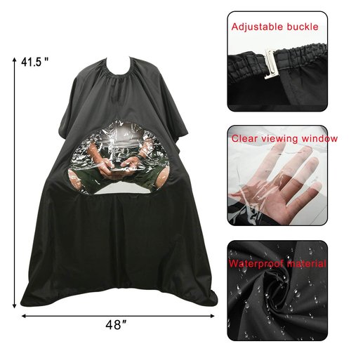 CM Barber Cape with Clear Window Salon Cape Hair Cutting Cover Hair Drape Waterproof Haircut Apron with Buckle for Barber Shop Salon Stylists Home DIY Hairdressing