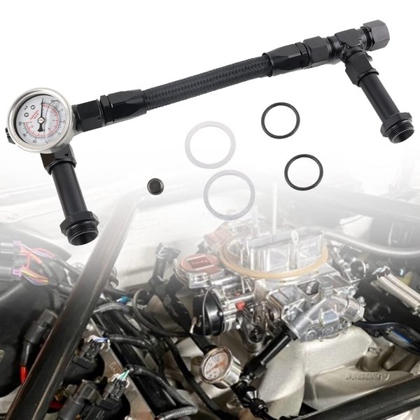BAGARAATAN Universal 7/8" Fuel Line Dual Inlet 4150 Carburetors 8 AN Dual Feed Fuel Line W/Silver Psi Gauge for Holley