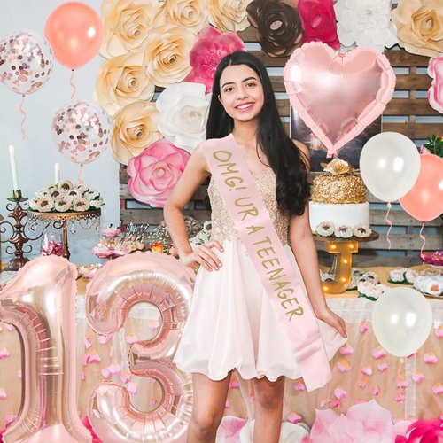 Teenager Birthday Party Decoration 13th Birthday Party Decorations for Girls with Rose Gold Omg Ur A Teenager Balloons Banner Sash Tinsel Cake Topper