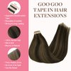GOO GOO Tape in Hair Extensions Human Hair, 2/6 Dark Brown Highlighted Chestnut Brown, 22inch 50g 20pcs, Thick Ends Straight Seamless Tape in, Invisible Tape in Hair Extensions Human Hair