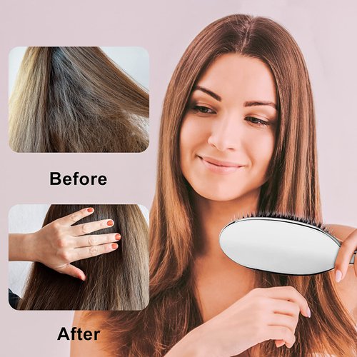 Sibba Anti-static Hair Brush Paddle Massage Hair Extension Brush Professional Detangle Natural Bristle Cushion Nylon Brush Comb for Long Thick Wavy Hair (Silver)
