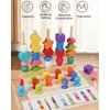 JYCHX Montessori Wooden Bead Sorting Toy Set with Fishing, Stacking Blocks, Beads and Matching Shape Stackers for 3 4 5 + Years Old Boys/Girls STEM Preschool Learning Toys for Gifts