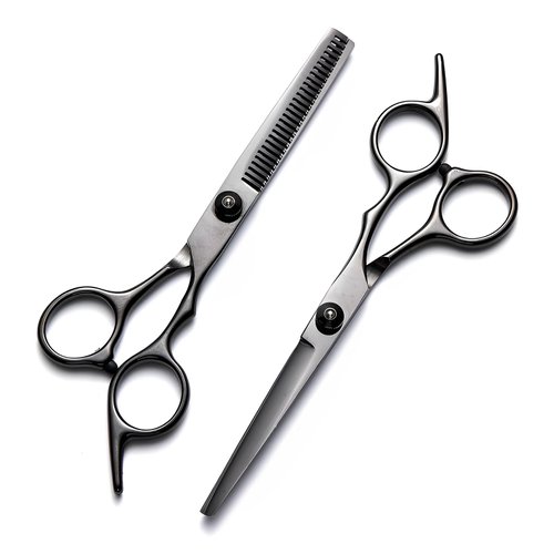 Hair Cutting Scissors Kit 11PCS, Hair Scissors Professional Haircut Scissors with Stainless Steel Hair Shears, Thinning Shears, Haircut Accessories in Leather Case for Salon/Home (Black)