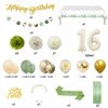Sweet 16 Party Decorations, Sage Green 16th Birthday Decorations for Girls Happy 16th Birthday Banner Balloons Cake Topper Tablecloth Foil Curtain, Sweet 16 Decorations Party Supplies