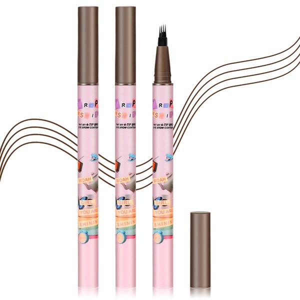 QIUFSSE 3PCS Microblading Eyebrow Pen Waterproof Dark Brown Eyebrow Pencil for Women,Easy to Shape,Long-lasting Brow Pen,Easily Create Natural Eyebrow Makeup-Dark Brown