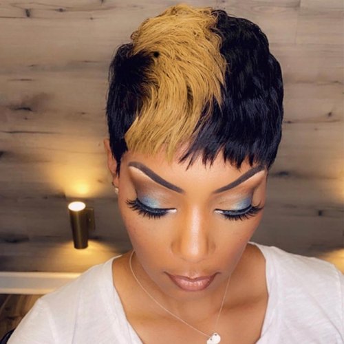 SAEIALL Pixie Cut Wig for Black Women Human Hair 1B30 Short Wigs for Women Human Hair Brazilian Real Human Hair Glueless Wig Layered Wigs with Bangs Full Machine Made Wig (1B30)
