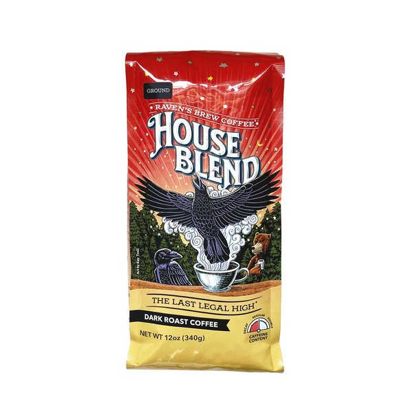 Raven’s Brew Coffee Gourmet Dark Roast Ground Coffee - House Blend 12oz Bag