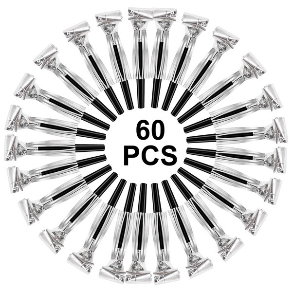Eorbow 60 Packs Silver Noise Makers, Metallic Fringed Party Blowers, Horns Musical Blowouts Whistles for Birthday Party, Sporting Events, Graduation, Party Favor Supplies Adults
