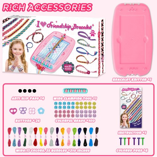 Friendship Bracelet Making Kit for Girls, Arts and Crafts for Kids Age 8-12, Christmas Birthday Gifts for Girls 7 9 11 12 Year Old, DIY Jewelry Making Kit for Girls, Friendship Bracelet Maker Tool