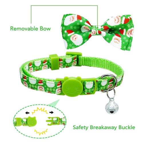 Christmas Cat Bow Tie Collar with Bell, 2 Pack Holiday Kitty Kitten Santa and Snowman Collar for Male Female Girls Boys