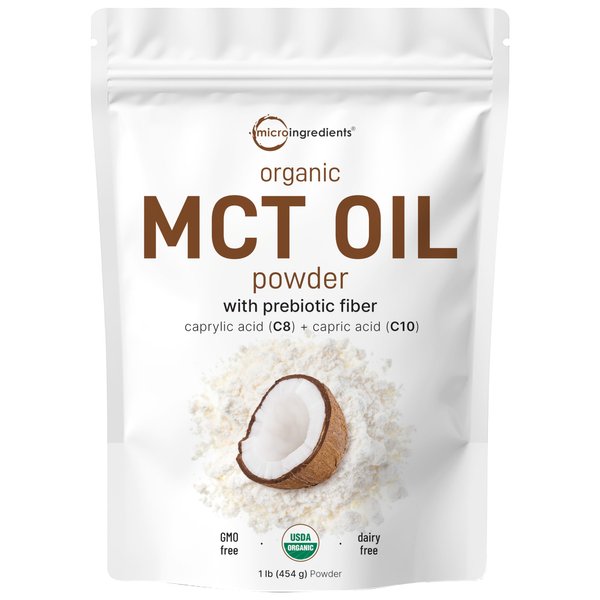 Organic MCT Oil Powder with Prebiotic Fiber,1 Pound(16 Ounce), Fast Fuel for Body and Brain, C8 MCT Oil for Coffee Creamer, No GMOs, Keto Diet, Vegan
