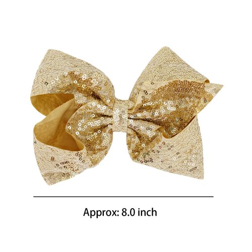 1PCS 8 Inch Big Sequin Hair Bows for Girls Alligator Clips Sparkly Glitter Hair Accessories for Little Teen Toddler Girls Kids (Gold)
