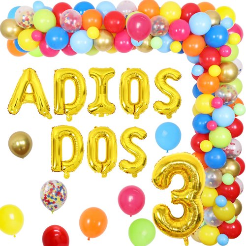 Mexican Themed Party Decorations, Adios Dos Party Decorations for Fiesta 3rd Birthday, Fiesta Balloon Garland Kit Mexican and Cactus Pinata Number 3 Foil Balloon for Three Year Old Boy Girls Birthday