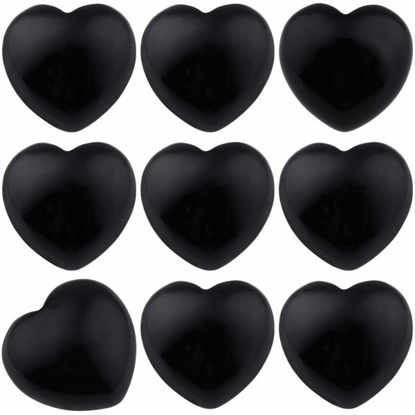 SUNYIK Natural Black Obsidian Carved Puff Heart Pocket Stone,Healing Palm Crystal Pack of 10(0.8")