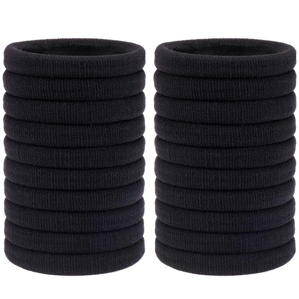 H&S Elastic Hair Ties for Thick & Curly Hair - 50pcs Non-Metal Black Hair Ties for Women Fine Hair - 4mm Highly-Stretchable & Seamless Hair Ties for Men