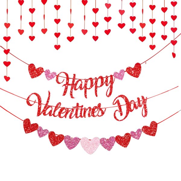 Happy Valentine’s Day Decorations Red Heart Banner Kit for Home Galentines party favors Wedding Anniversary Birthday Kids Party Supplies Home Window Décor