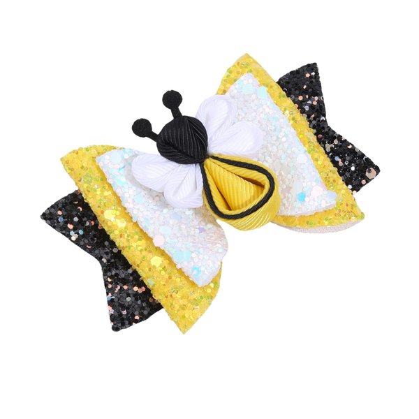 Bow Hair Clip for Girls Cute Bee Yellow Hair Bow Clip Spring Hair Accessories Hair Barrettes for Hair Styling Girls Hiar Ribbons Black White Yellow Glitter Girls Clips
