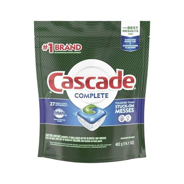 Cascade Complete ActionPacs, Dishwasher Detergent, Lemon Scent, 27 Count