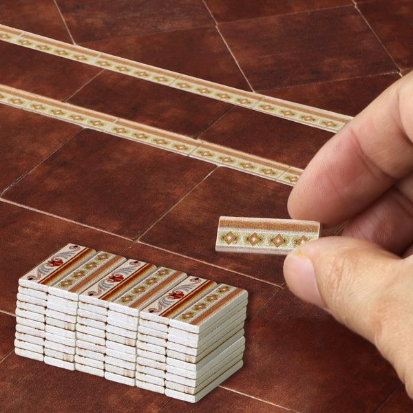 iLAND Miniature Dollhouse Accessories,60pcs Dollhouse Flooring on 1:12 Scale Mediterranean Small Waistline Tiles (60pcs Mediterranean Style)