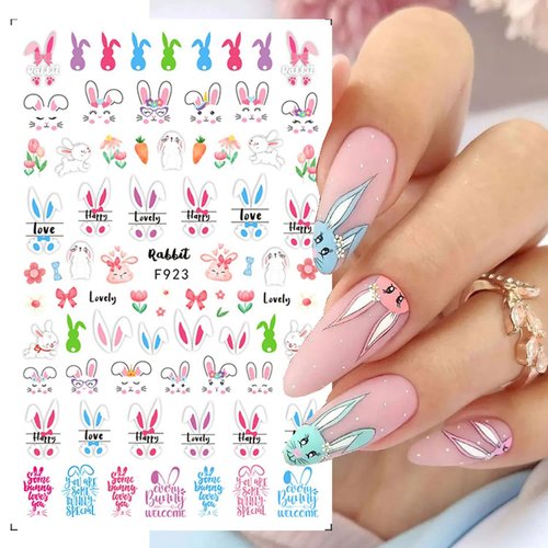 Cute Bunny Nail Stickers Easter Nail Art Sticker Decal Nail Art Supplies Rabbits Bunny Ear Carrot Lovely 3D Self-Adhesive Nail Design for Women Kids Nail Art Decoration Manicure Tip