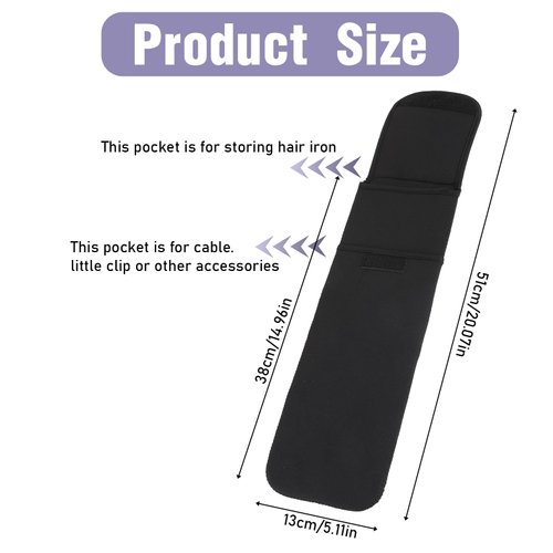 Curling Iron Travel Case Heat Resistant Neoprene Curling Iron Holder Bag Black Flat Iron Case Pouch for Travel Organizer Curling Iron Hair Straightener Storage Hair Styling Tools 15 x 5 Inches