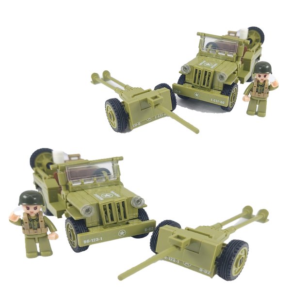General Jim's Military Brick Building Set - WW2 American Army Willy’s Jeep & Artillery Building Blocks Tow Set for World War 2 Brick Building Enthusiasts Including Teens and Adults