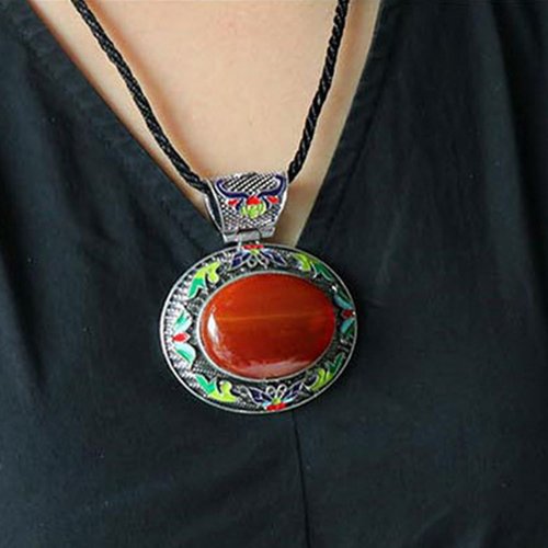 ROSEWARD Real Carnelian Crystal Necklace for Women Raw Gemstone Chakra Healing Stones Genuine Moldavite Crystal Pendant Energy Spiritual Jewelry, USA (Polished Oval with Vintage Metal Holder)