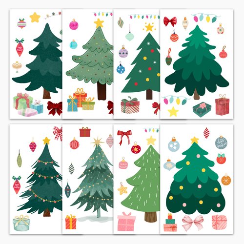 Mobiusea Creation Christmas Party Favors | Make a Tree Stickers | 40 pcs Christmas Crafts for Kids Bulk | 4 x 6 inch | Clear Christmas Tree and Ornament Decorating Craft Sticker Set