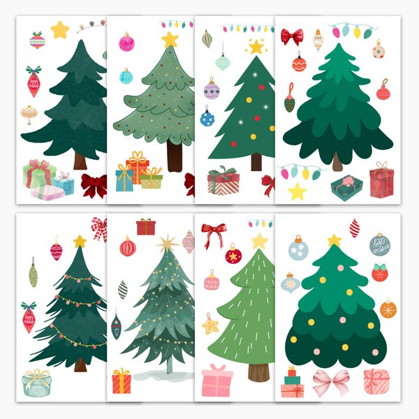 Mobiusea Creation Christmas Party Favors | Make a Tree Stickers | 40 pcs Christmas Crafts for Kids Bulk | 4 x 6 inch | Clear Christmas Tree and Ornament Decorating Craft Sticker Set