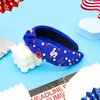 Ronglry 4th of July Headband for Women Patriotic American Flag Headband Red White and Blue Headband Crystal Heart USA Knotted Wide Headbands Independence Day 4th of July Accessories Gifts-Blue