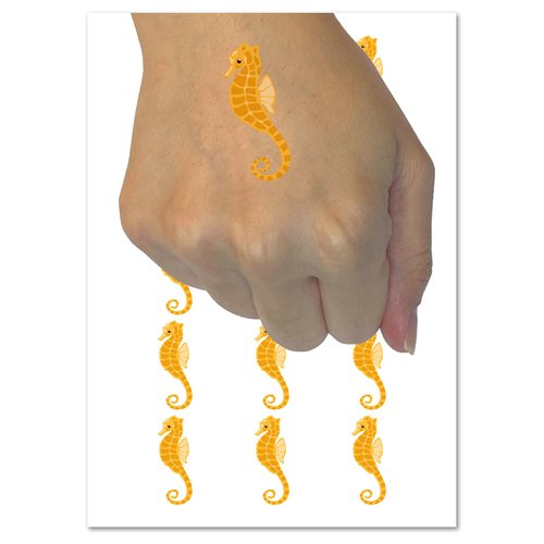 Seahorse Solid Temporary Tattoo Water Resistant Fake Body Art Set Collection - 54 1" Tattoos (1 Sheet)