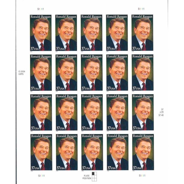 2005 RONALD REAGAN #3897 Pane of 20 x 37 cents US Postage Stamps