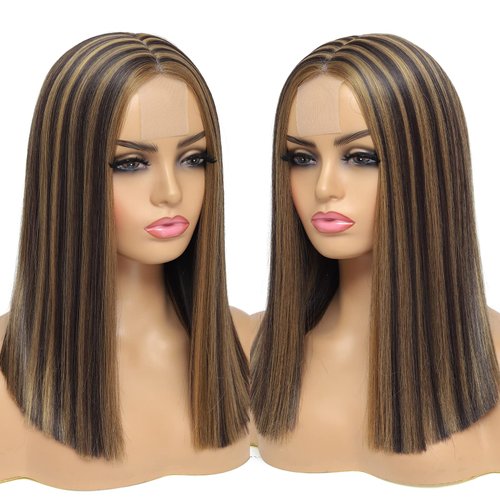 Alileona Highlight Bob Wigs for Women Straight Bob Lace Front Wig 14inch Blunt Cut Short Bob Synthetic Wigs for Black Women (F4/27#)