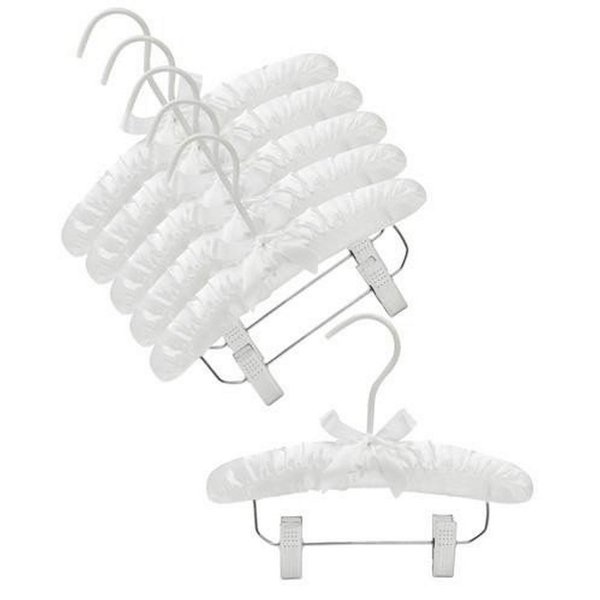 Only Hangers 10" White Baby Satin Padded Hangers with Clips- Pack of (6)
