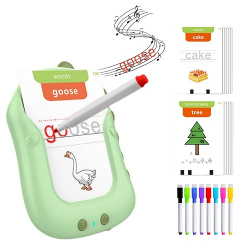 Talking Flash Cards, Reusable Writing Drawing Montessori Toys, Learning Toys for Ages 3-8 Years, 336 Words (Green, Pocket-Size)