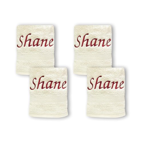 Liberty21 Custom Embroidered Washcloth Towel Set for Body and face, Makeup. 100% Soft Cotton Reusable Cleansing Cloths, Set of Four. (White)