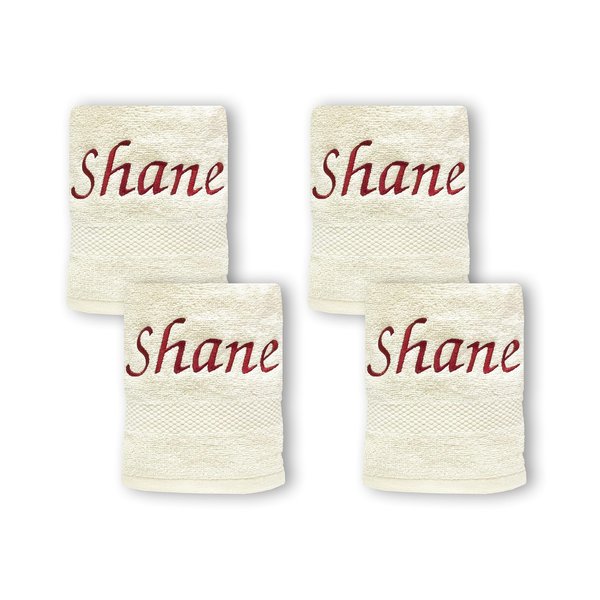 Liberty21 Custom Embroidered Washcloth Towel Set for Body and face, Makeup. 100% Soft Cotton Reusable Cleansing Cloths, Set of Four. (White)