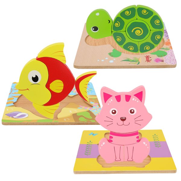 3 Pack Wooden Puzzles for Toddlers,Montessori Toys Puzzle for Kid 3 Year Old,Preschool Educational Learning Colorful Toys Gifts