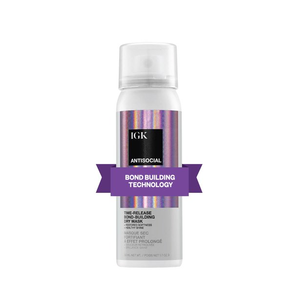 IGK ANTISOCIAL Bond-Building Dry Hair Mask Travel | Repair + Soften + Shine | Vegan + Cruelty Free | 1.7 Oz
