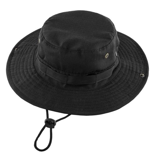 FALETO Outdoor Boonie Hat Safari Fishing Hats Sun Hat UV Protection Foldable Military Cap Wide Brim Breathable Black